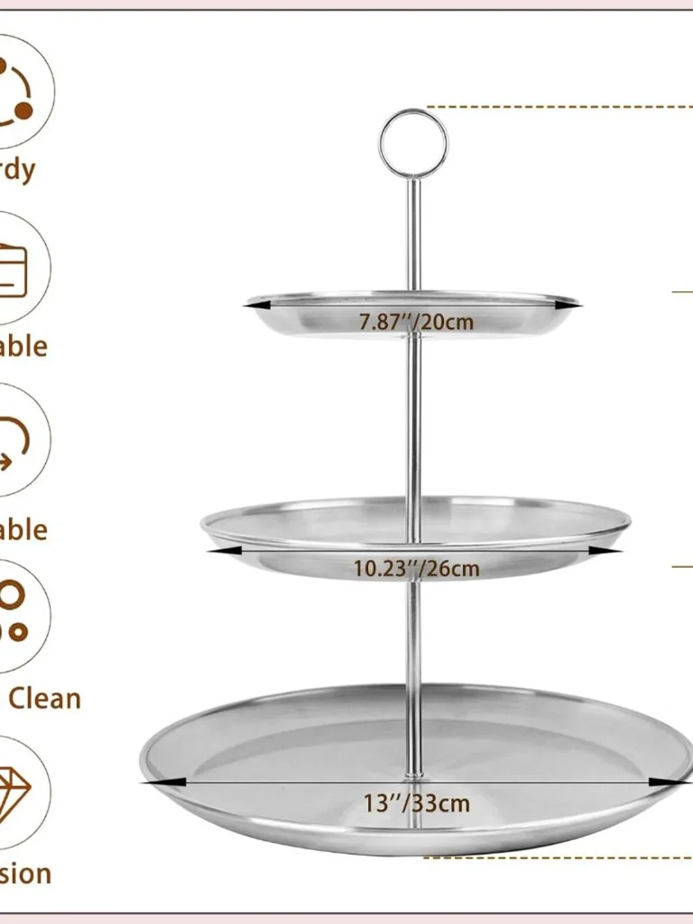 Cupcake Stand 3 Tier – Stainless Steel Cake & Dessert Display Tower for Wedding